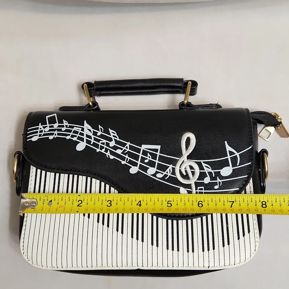 Musical Note Piano Black and White Hand And Shoulder Bag - Picture 7 of 13